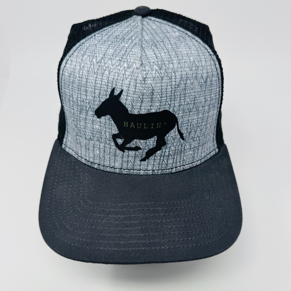 Prana Mens Haulin Donkey Trucker Hat‎ Gray Black Mesh Snapback Cap Adjustable